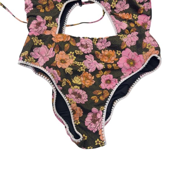 Victorias Secret Women SZ L Boho Floral Cutout Monokini Swimsuit Ruffled Straps - Picture 14 of 15